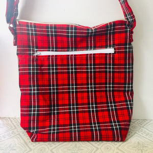 Red Gingham and Snowflake Tote Style Project Bag